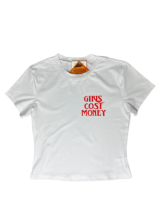 GIRLS COST MONEY®️ CROP TOP- RED ON WHITE